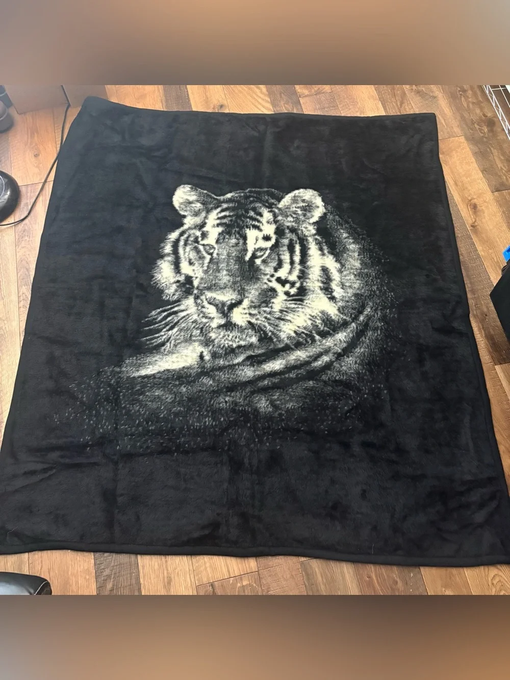 VTG 80S USA ACRYLIC Biederlack TIGER ECLECTIC REVERSIBLE BLANKET 58.5x51”